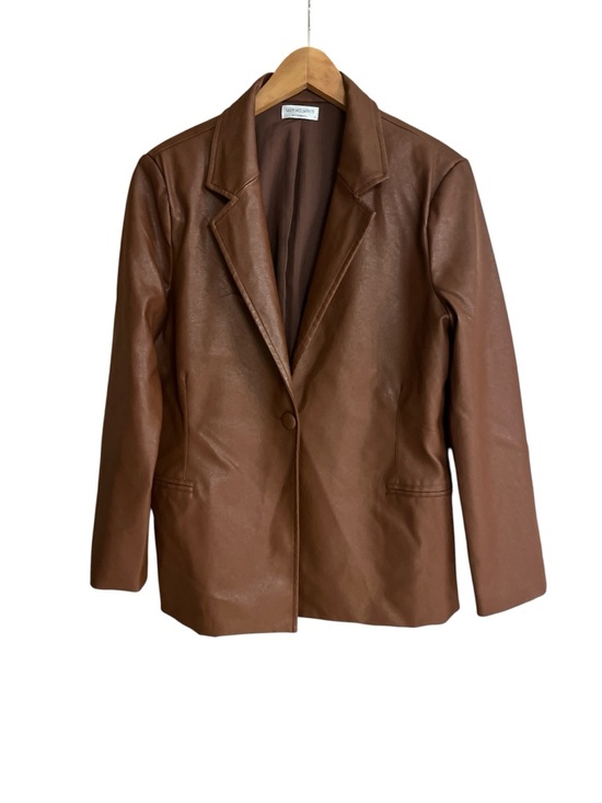 Shop Neighbor Jackets & Blazers - Women's Brown Faux Leather Single-Button Blazer
